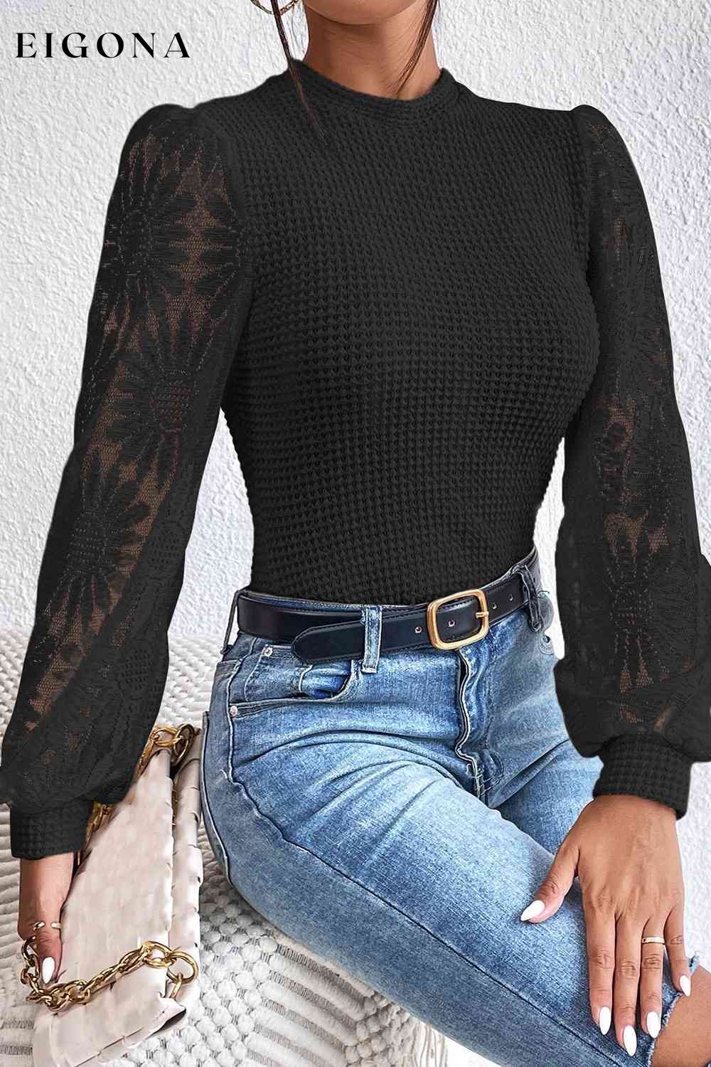 Floral Lace Detail Lantern Sleeve Blouse clothes Ship From Overseas SYNZ