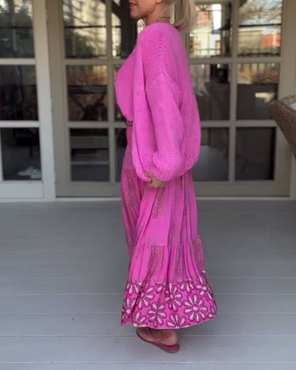 Ensfarget langermet casual cardigan