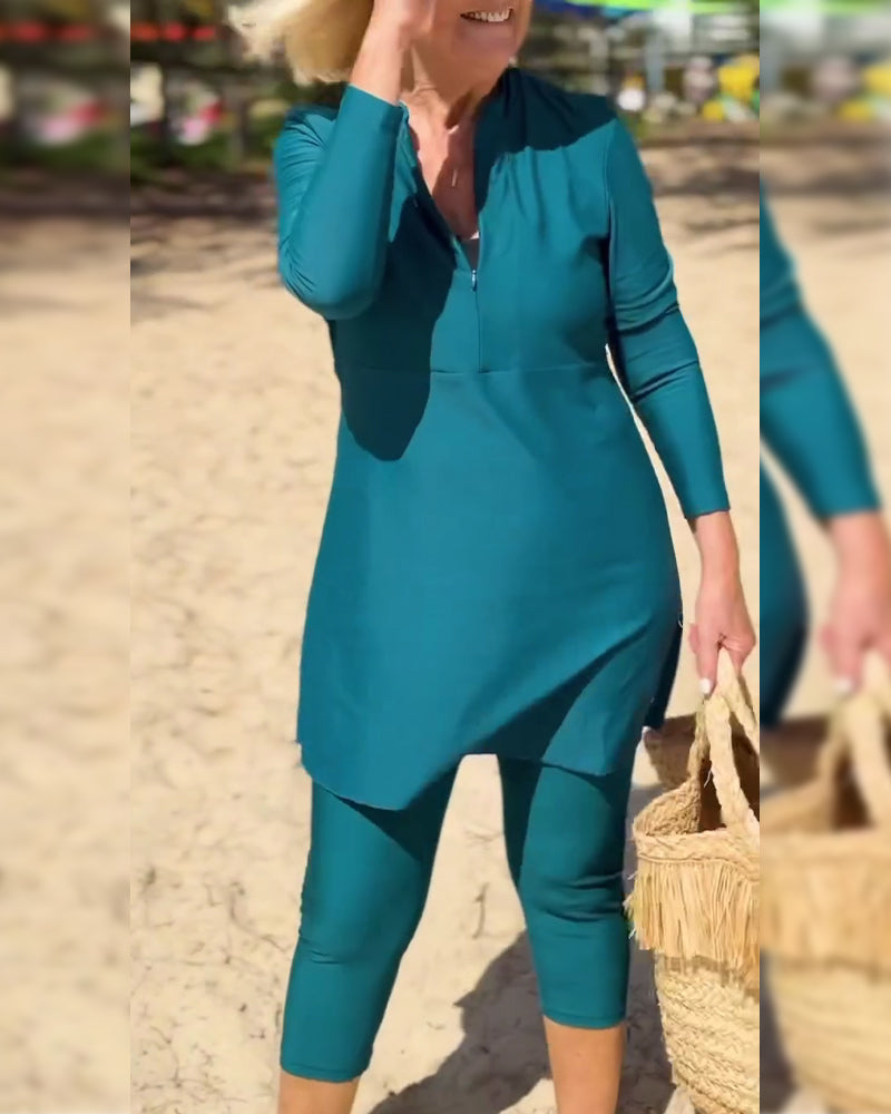 A Long-Sleeve Sun Protection Tankini