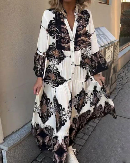 Retro-Kleid mit Trompetenärmeln und Stehkragen