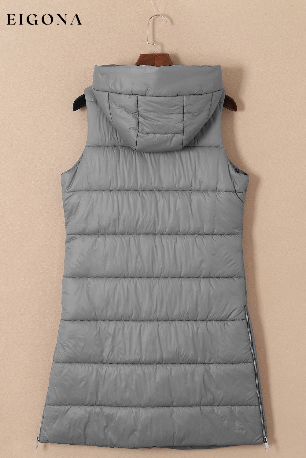 Dark Grey Hooded Long Quilted Vest Coat All In Stock clothes Craft Quilted DL Chic DL Exclusive Jackets & Coats long vest Occasion Daily Print Solid Color Season Winter Style Casual vest vests