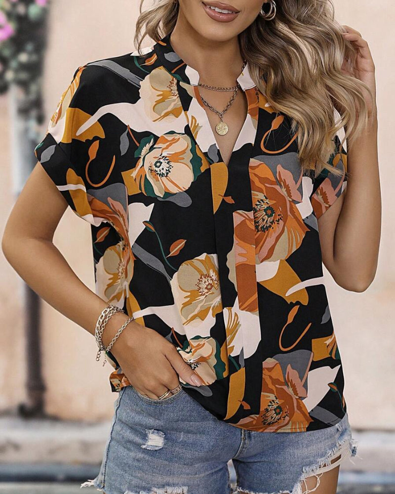 Floral Print Batwing Sleeve Tops