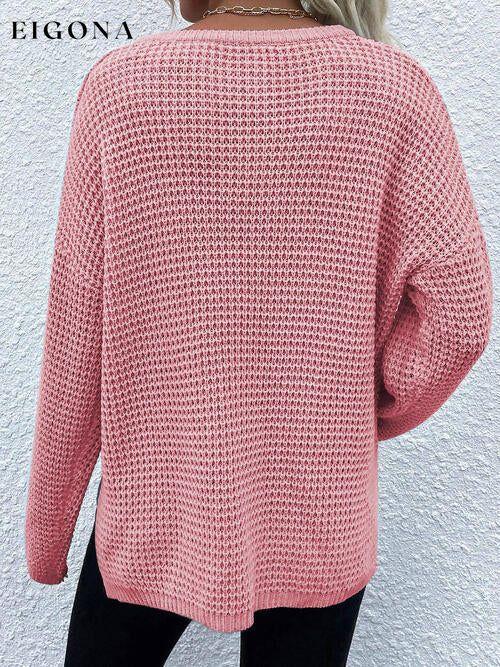 Notched Long Sleeve Sweater clothes long sleeve shirts Ship From Overseas shirts top tops X.W