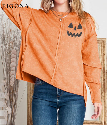 Round Neck Long Sleeve Jack-O'-Lantern Graphic Blouse Pumpkin clothes Ship From Overseas SYNZ trend