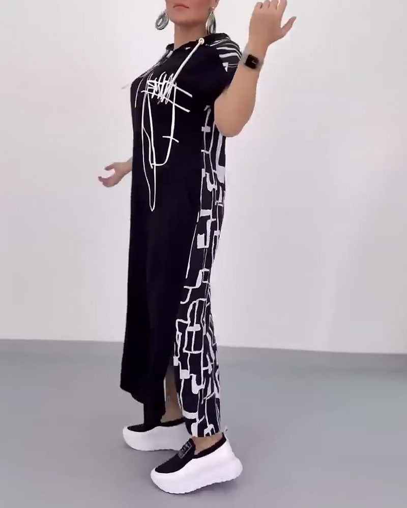 Lockeres Kontrastkleid mit halbem Reißverschluss