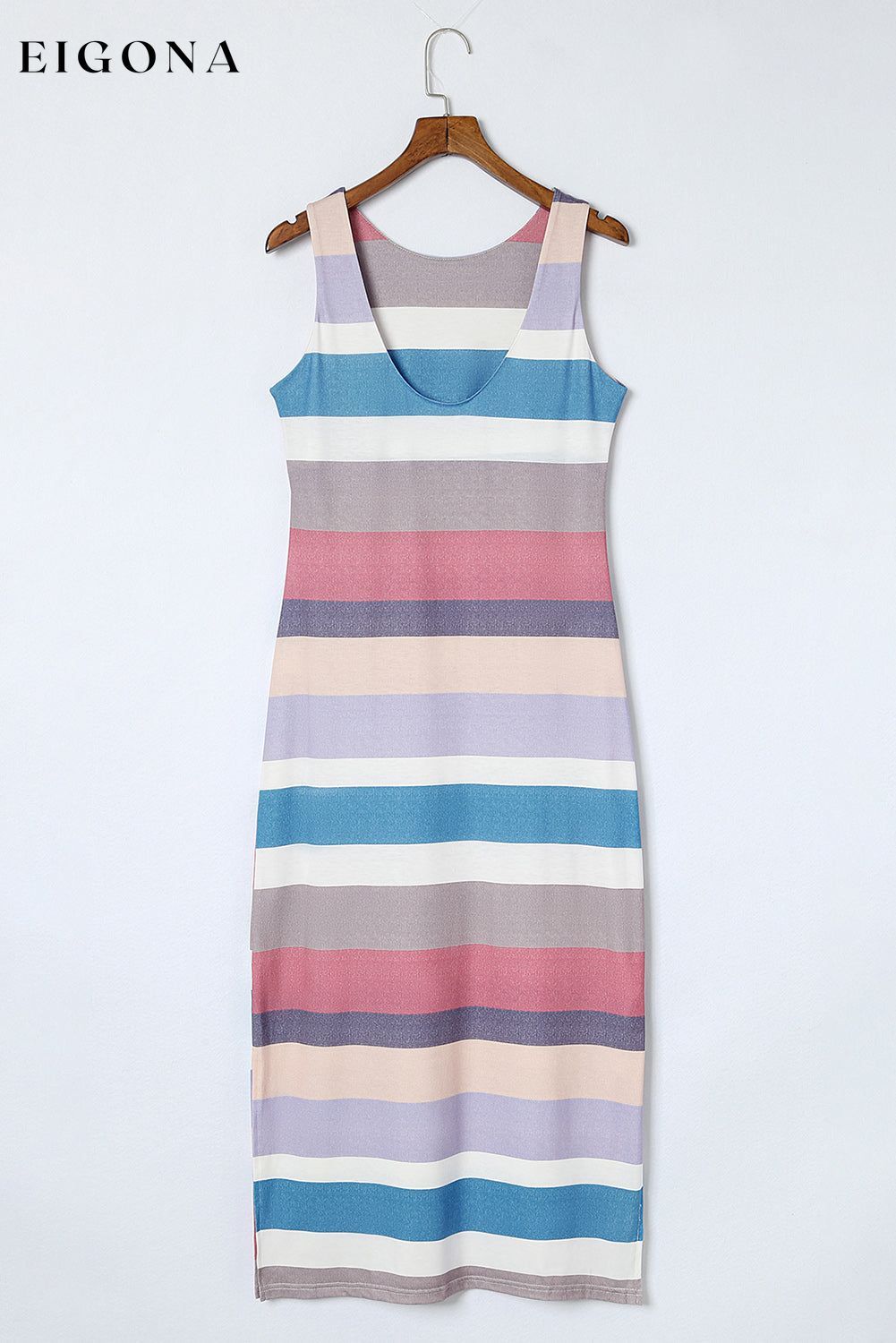 Striped Slit Sleeveless Maxi Dress casual dress casual dresses clothes dresses maxi dress Ship From Overseas SYNZ