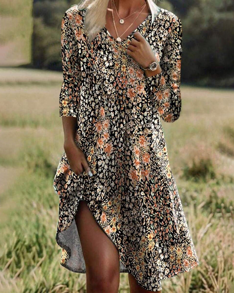 Long Sleeve Floral Elegant Dress