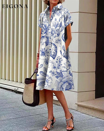 Casual elegant printed dress with lapel pockets casual dresses summer