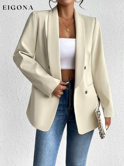 Open Front Long Sleeve Blazer Cream blazer blazers clothes DY Ship From Overseas