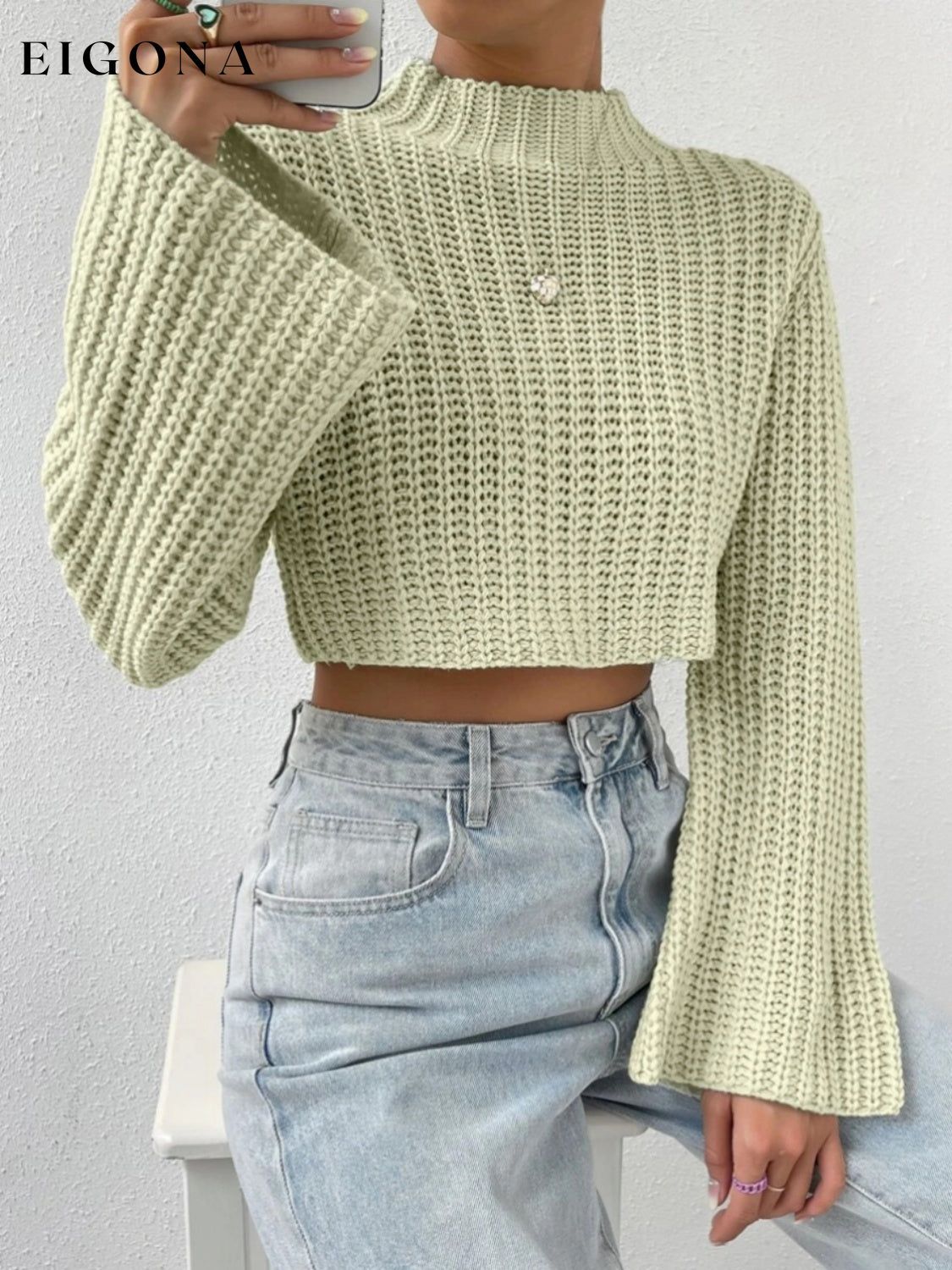 Mock Neck Long Sleeve Cropped Sweater C.J@MZ clothes crop top crop tops cropped cropped sweater cropped top croptop long sleeves Ship From Overseas shirt shirts sweater sweaters top tops turtleneck sweater