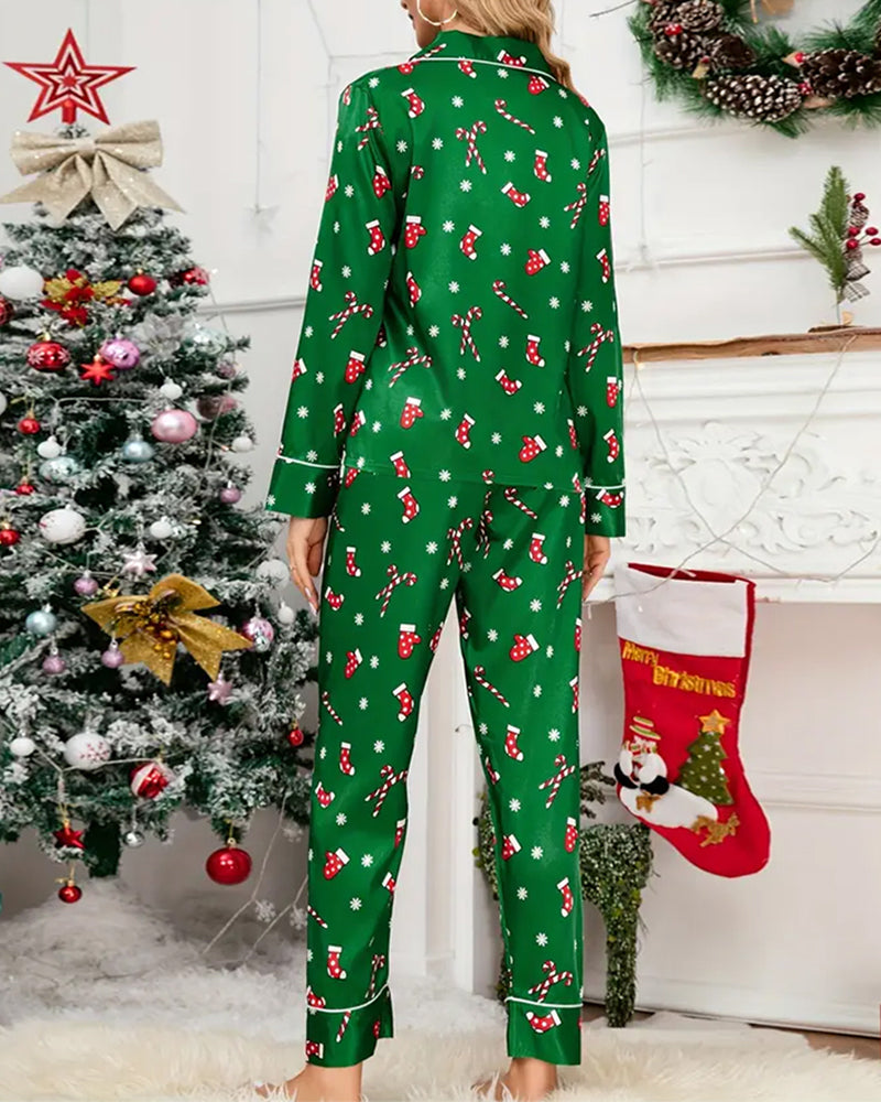 Cozy Christmas Socks Print Pajama Set 2024 f/w christmas two-piece sets