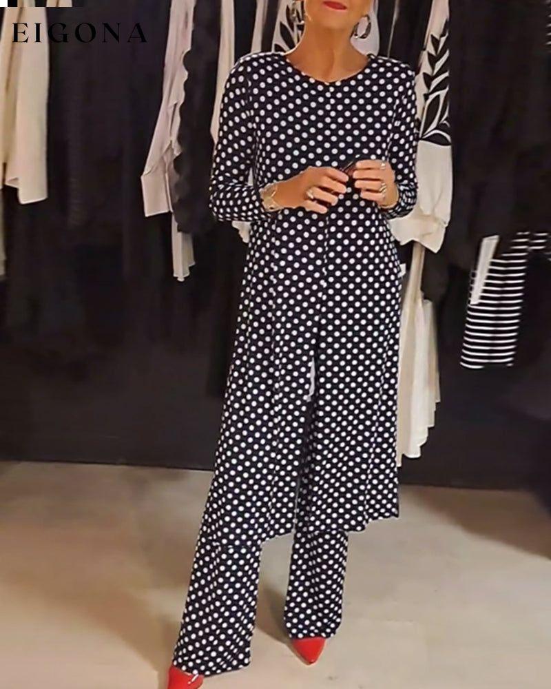 Elegant polka dot slit suit spring summer two-piece sets