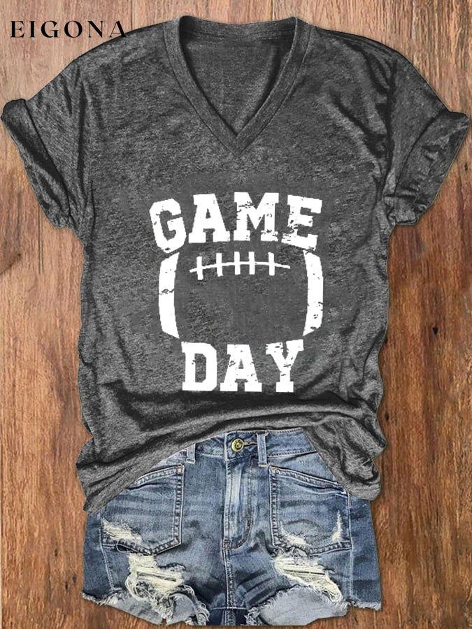 Women's Game Day Football Casual V-Neck Tee ball print