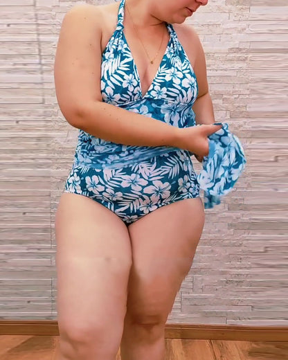 Costume da bagno intero con stampa a collo alto per le feste