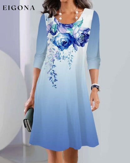 Printed long sleeve crew neck dress Blue 2023 f/w 23BF casual dresses Clothes Dresses spring