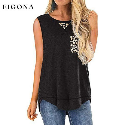 Women's Summer Tank Tops Leopard Pocket Sleeveless Blouse Black __stock:200 clothes refund_fee:800 tops