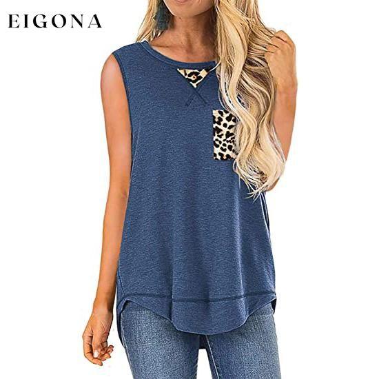 Women's Summer Tank Tops Leopard Pocket Sleeveless Blouse Blue __stock:200 clothes refund_fee:800 tops