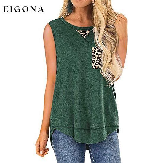 Women's Summer Tank Tops Leopard Pocket Sleeveless Blouse Green __stock:200 clothes refund_fee:800 tops