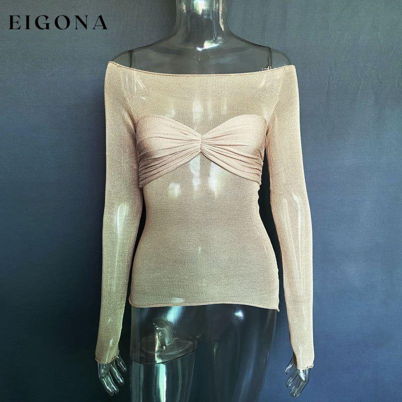 New Fashion Women's Clothing Lightweight See-Through Neck T-Shirt Top Camel blouse Clothes long sleeve shirts long sleeve top shirt shirts tops