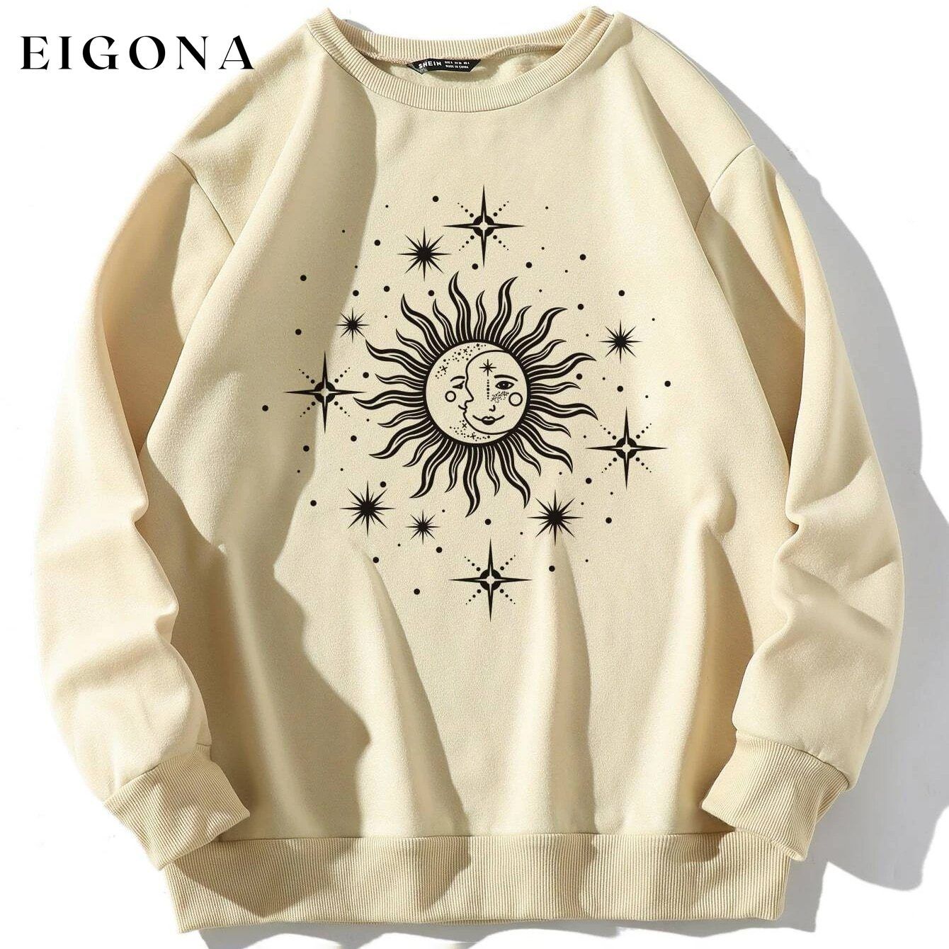 Graphic Print Thermal Sweatshirt Apricot __stock:500 clothes refund_fee:800 tops
