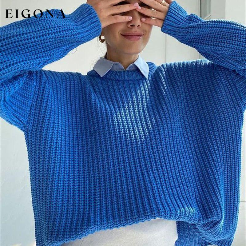 Women's casual round neck loose long sleeve sweater Blue clothes sweater sweaters