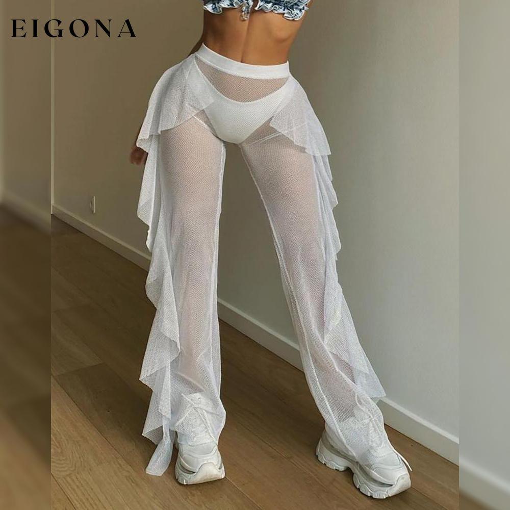 High Waist Sheer Mesh Ruffles Cover Up Pants __stock:500 bottoms refund_fee:800 show-color-swatches
