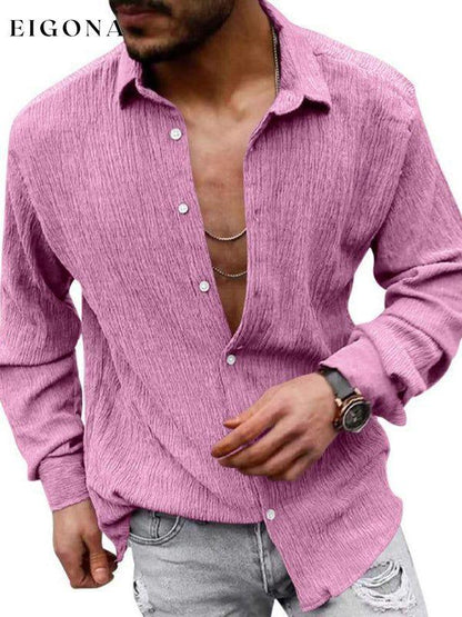 New Men's Solid Color Casual Lapel Long Sleeve Shirt Purplish red button down shirts clothes mens mens shirts