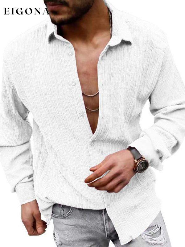 New Men's Solid Color Casual Lapel Long Sleeve Shirt White button down shirts clothes mens mens shirts