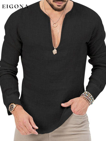 New Men's Long Sleeve T-Shirt Slim Fit Solid Color Large Size Deep V Neck Shirt button down shirt clothes mens mens shirts