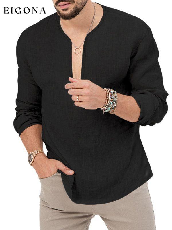 New Men's Long Sleeve T-Shirt Slim Fit Solid Color Large Size Deep V Neck Shirt button down shirt clothes mens mens shirts