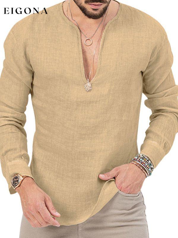 New Men's Long Sleeve T-Shirt Slim Fit Solid Color Large Size Deep V Neck Shirt button down shirt clothes mens mens shirts