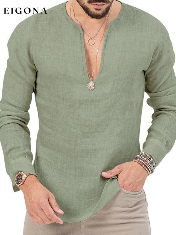 New Men's Long Sleeve T-Shirt Slim Fit Solid Color Large Size Deep V Neck Shirt button down shirt clothes mens mens shirts