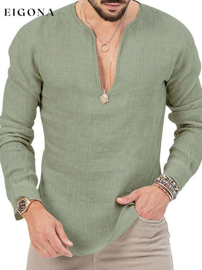 New Men's Long Sleeve T-Shirt Slim Fit Solid Color Large Size Deep V Neck Shirt button down shirt clothes mens mens shirts