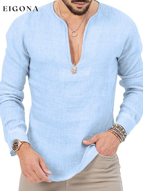 New Men's Long Sleeve T-Shirt Slim Fit Solid Color Large Size Deep V Neck Shirt button down shirt clothes mens mens shirts