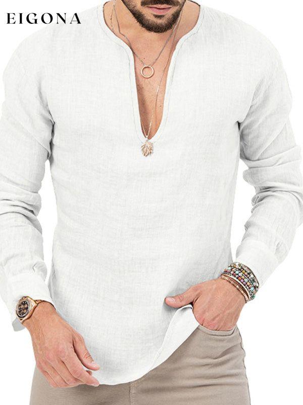 New Men's Long Sleeve T-Shirt Slim Fit Solid Color Large Size Deep V Neck Shirt button down shirt clothes mens mens shirts