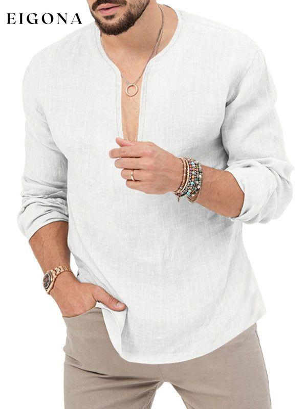 New Men's Long Sleeve T-Shirt Slim Fit Solid Color Large Size Deep V Neck Shirt button down shirt clothes mens mens shirts