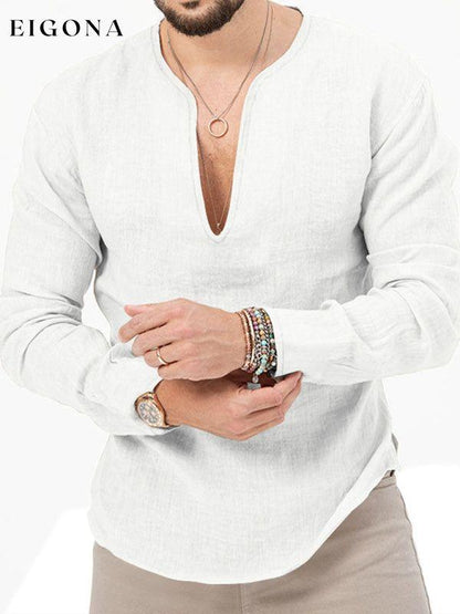 New Men's Long Sleeve T-Shirt Slim Fit Solid Color Large Size Deep V Neck Shirt White button down shirt clothes mens mens shirts