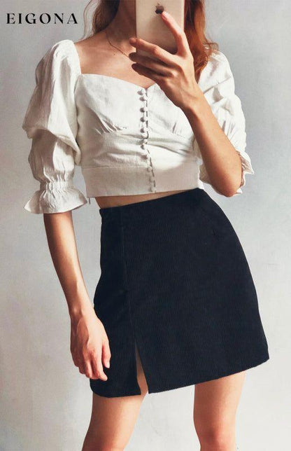 High Waist Corduroy Skirt Solid Split A-Line Skirt bottom clothes mini skirt short skirt skirt