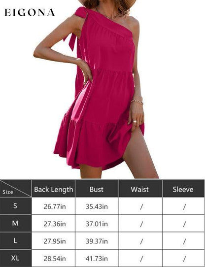 Women's Diagonal Neck Solid Color Ruffle Dress Clothes