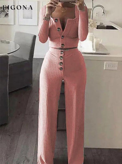 Women's Long Sleeve Cardigan Slim Button Casual Suit Pink Clothes