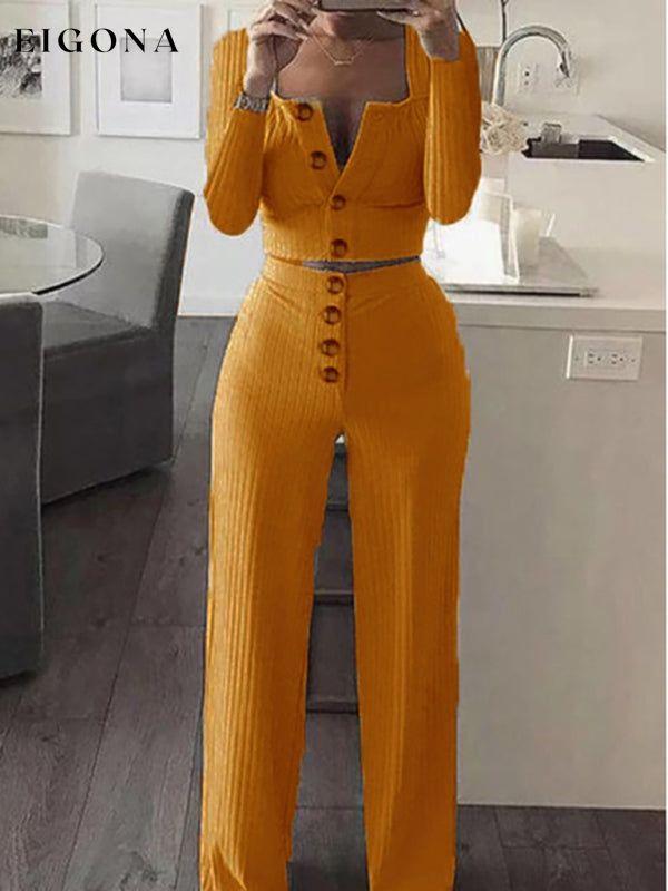 Women's Long Sleeve Cardigan Slim Button Casual Suit Yellow Clothes