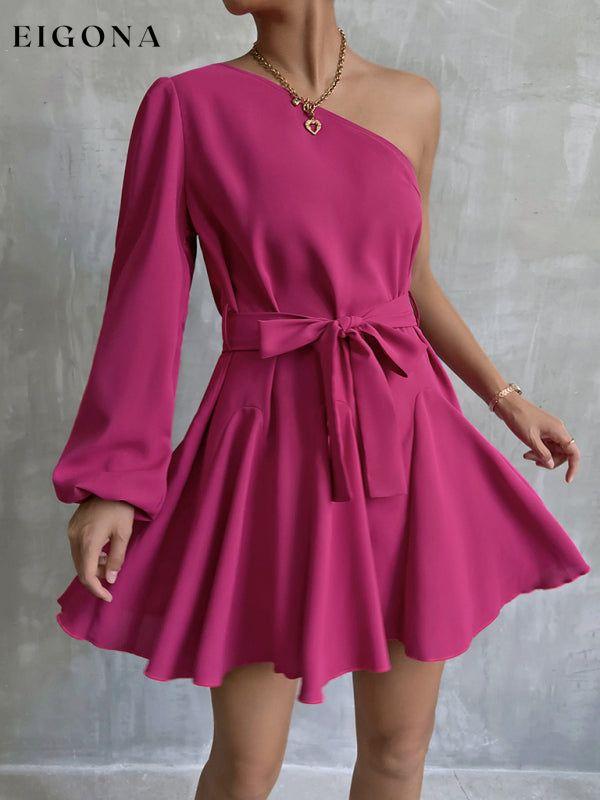 Women’s Fashionable Off The Shoulder Long Sleeved Mini Dress With Statement Ribbon Tie Bow clothes dresses evening dresses formal dresses long sleeve dresses long sleve dresses pink dresses short dresses