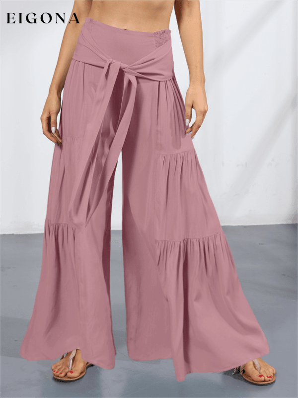 Women's woven strap elastic waist this kind of wide-leg A-type casual trousers Lotus root Pink bottoms clothes pants Women's Bottoms