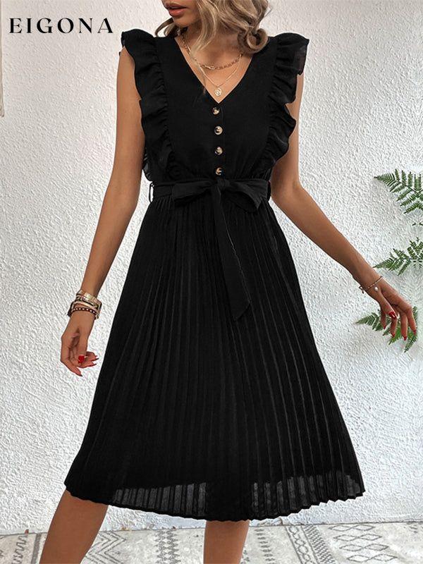 Women's Solid Color Ruffle Summer Pleated Sleeveless Dress clothes