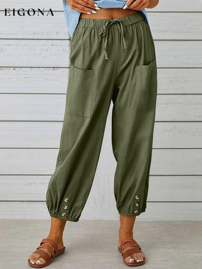 Loose high-waisted button-down cotton and linen cropped trousers wide-leg women's trousers clothes