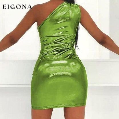 New Sexy Slim Solid Color Slant Shoulder Sleeveless Hip Dress clothes dress dresses one shoulder dress one shoulder dresses one sleeve dress one sleeve dresses short dress short dresses short sleeve tight dresses