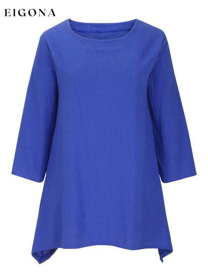 Women's Round Neck Asymmetric Hem Solid Short Sleeve Shirt clothes