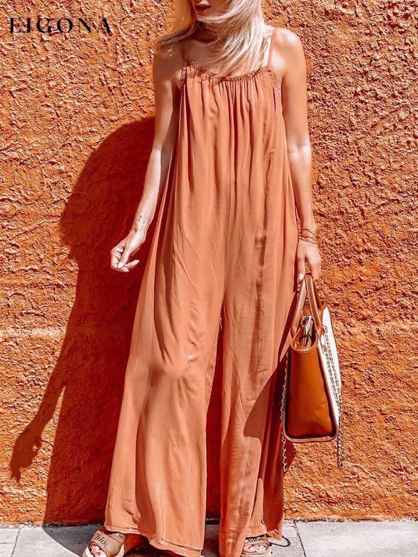 Women's Solid Color Wide Leg Jumpsuit Orange clothes