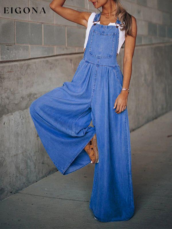 Women's Loose Casual Fashion Denim Overalls Purplish blue navy clothes