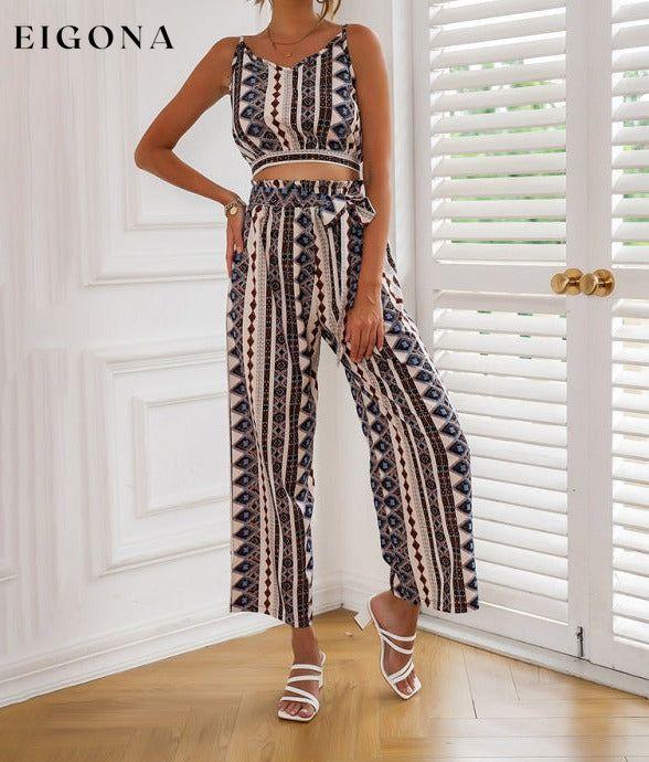 Women's Printed Cropped Tank Top With Matching Pants clothes sets